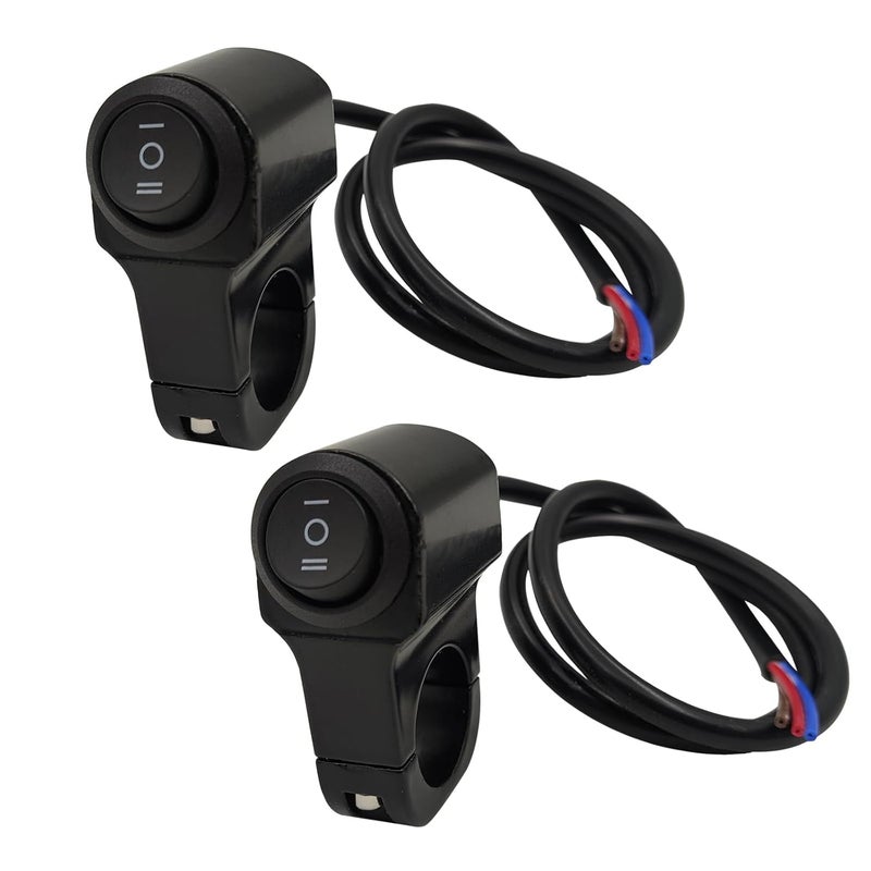 AUTQVA Handlebar Switch 7/8" for Motorcycle, ON-Off-ON Light Switch with Black Push Button and Solid Aluminium Alloy Base, 12V ATV Control for Dirt Bikes, Pack of 2pcs - Image 1